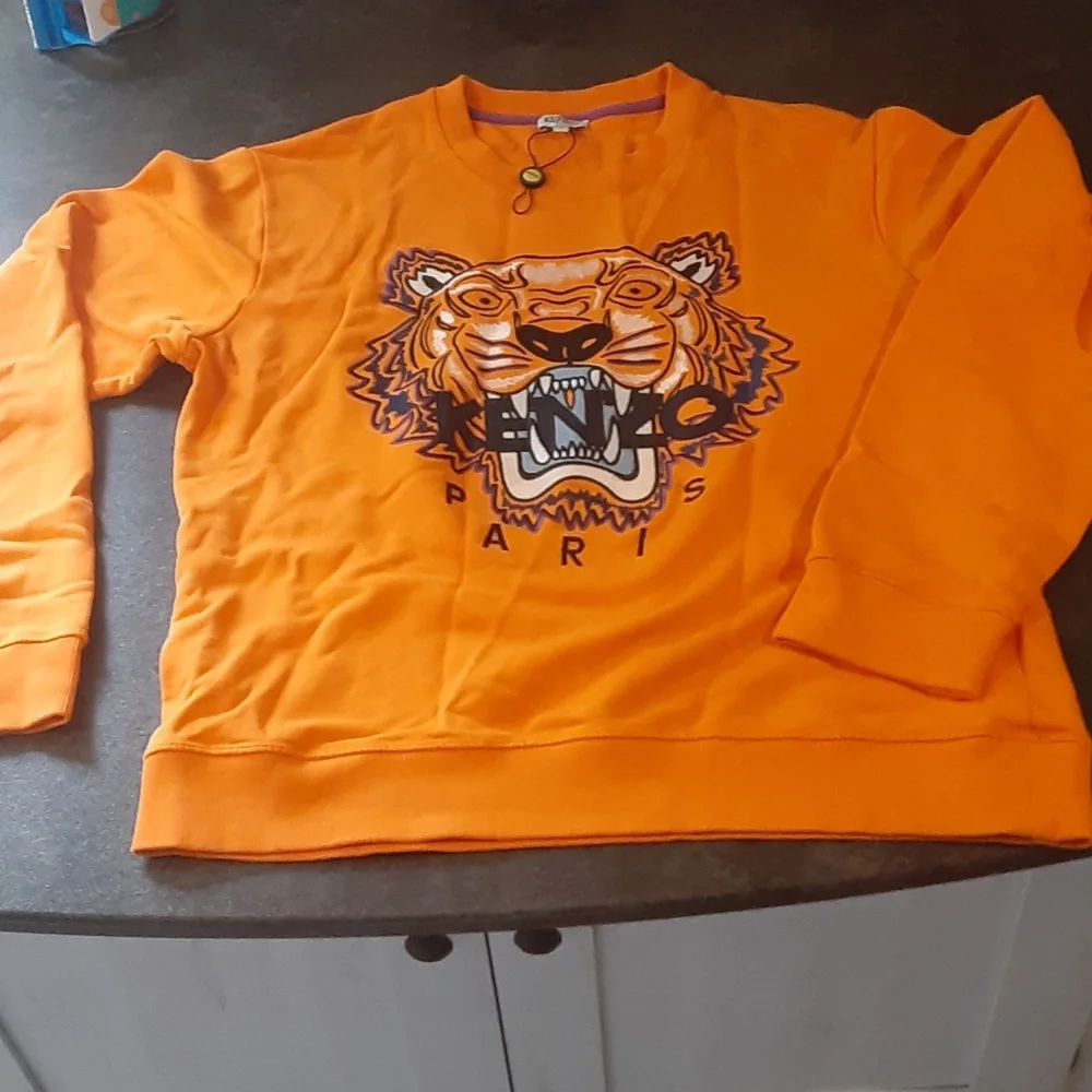 Kenzo Orange Tiger Graphic Sweater with Purple and Black Accents